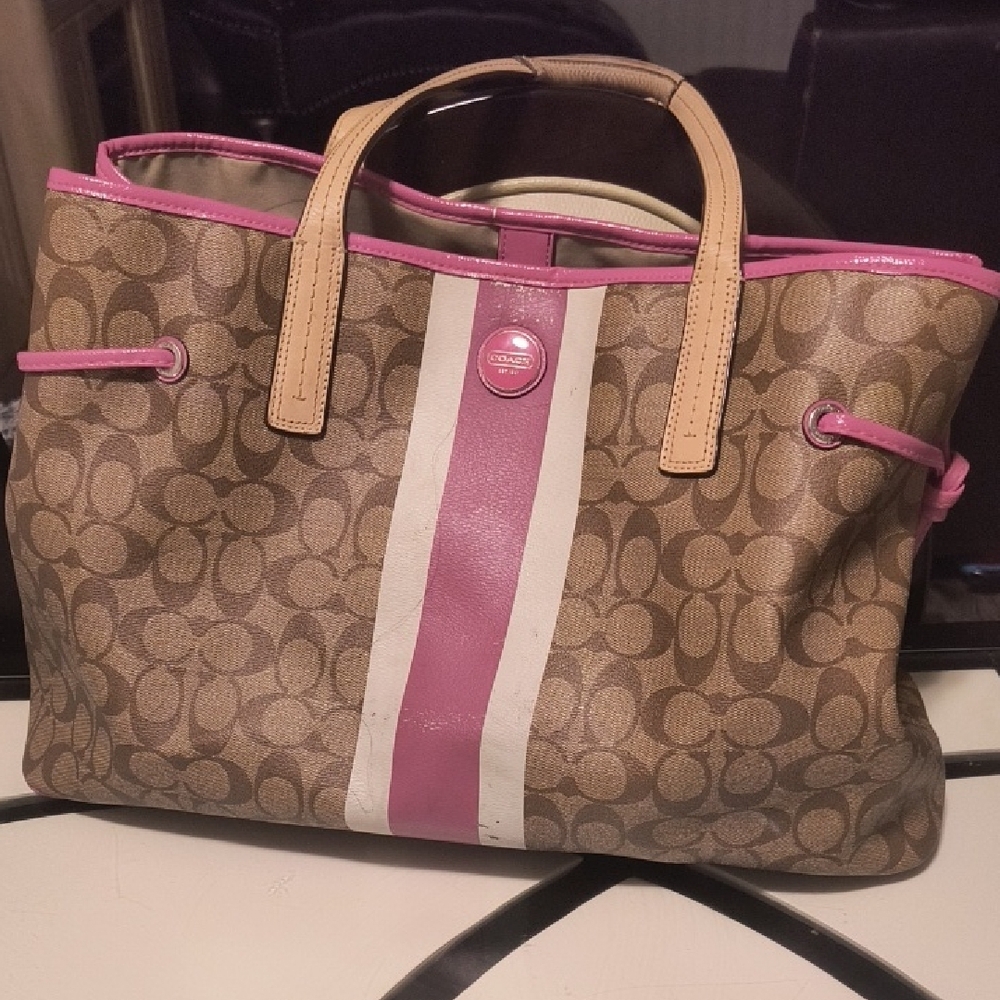 Coach Signature Brown and Pink Tote Bag